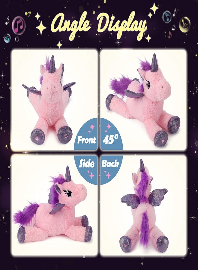 Hopearl LED Musical Stuffed Unicorn Light up Singing Plush Toy Adjustable Volume Lullaby Animated Soothe Birthday Festival for Kids Toddler Girls, Pink, 16'' - Image 3